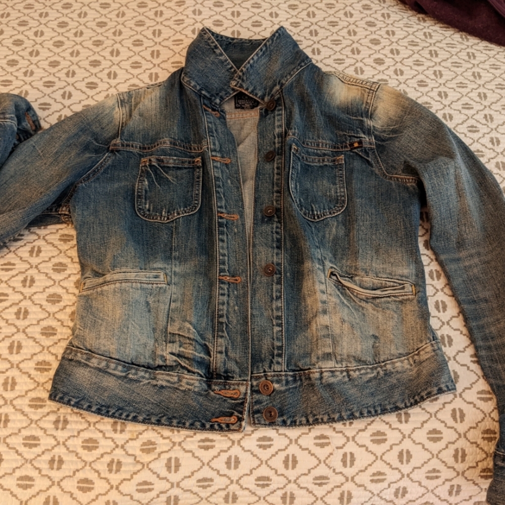 Lucky Brand distressed denim jacket. Women's large.